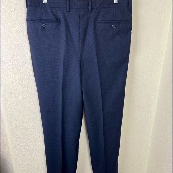 Santorelli Wool F/F Blue/Black Houndstooth Dress Pants Size 35"W - Picture 2 of 8